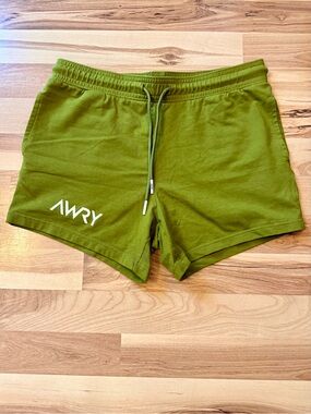 AWRY Olive Green Gym Shorts Mens Medium Drawstring Athletic Workout Casual